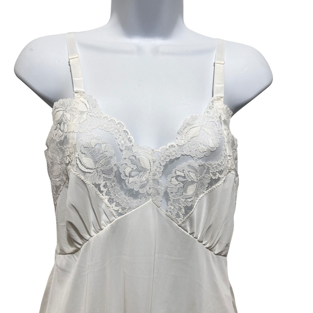 Vintage Women Coquette Cottagecore Full Slip Dress XS White Lace Trim Romantic - Picture 3 of 5